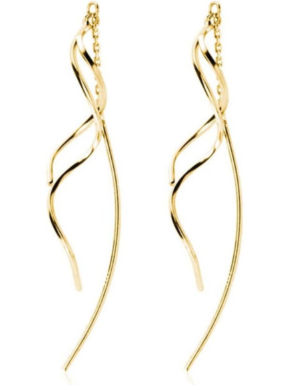 Sterling Silver Wave Dangle Earrings for Women & Teens - Threader Tassel Style